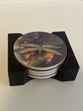 Ceramic Dragonfly Coasters Set of Four